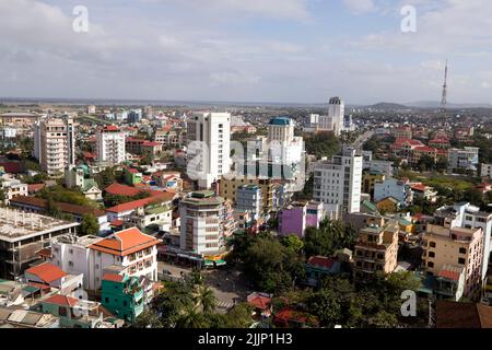 Hue, Vietnam - December 14, 2012: High angle view of the downtown skyline of Hue, Thua Thien – Hue province, Vietnam. Stock Photo