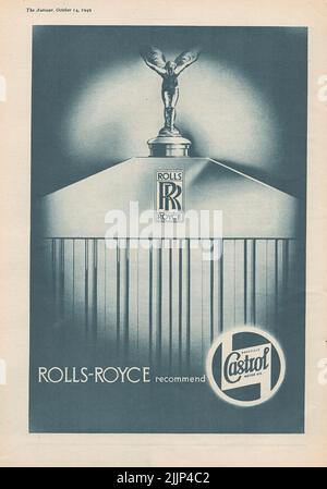 Rolls Royce recommend Castrol Motor Oil old vintage advertisement from a UK car magazine 1949 Stock Photo