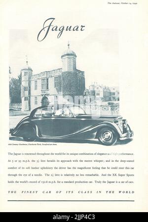 Jaguar XK Super Sports old vintage advertisement from a UK car magazine 1949 Stock Photo