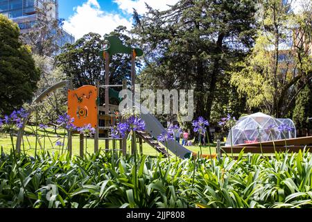 BOGOTA, COLOMBIA - NOVEMBER, 2020:  Sunny day at the beautiful gardens of the Chico Park and Museum Stock Photo