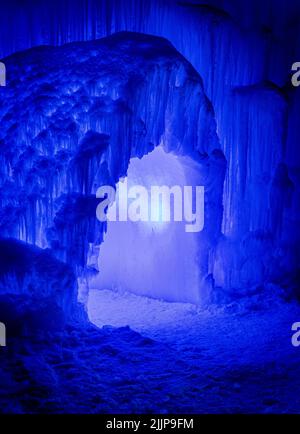 A beautiful view of an ice castle in Minnesota on a cold winter day Stock Photo