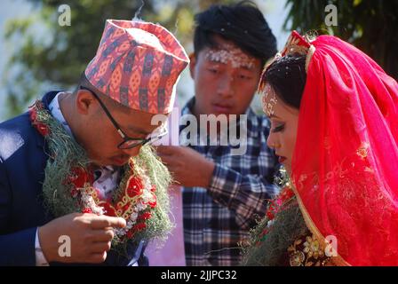 The traditional marriage ceremony in Bhojpur, Nepal Stock Photo