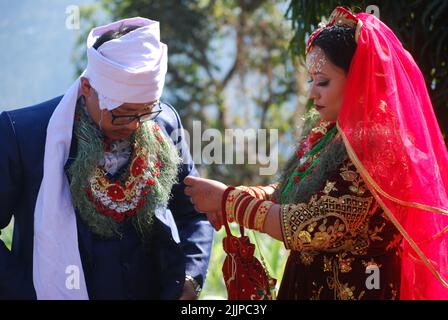 The traditional marriage ceremony in Bhojpur, Nepal Stock Photo