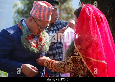 The traditional marriage ceremony in Bhojpur, Nepal Stock Photo