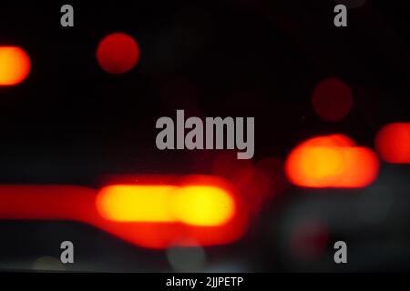 A blurry night view from a car window in Korea Stock Photo