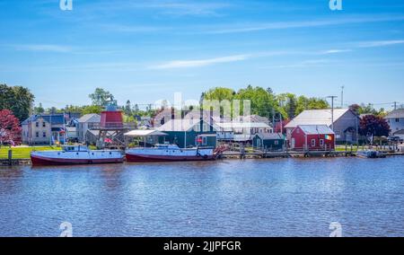 Rogers Street Fishing Village and Great Lakes Coast Guard Museum in Two Rivers Wisconsin USA Stock Photo