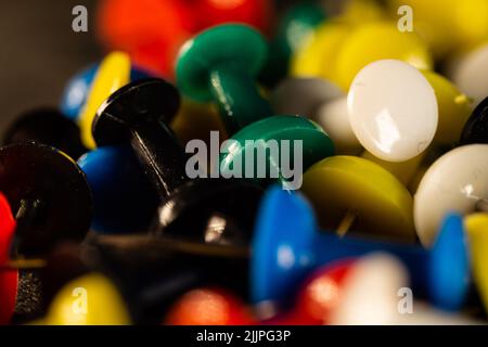 A closeup shot of colorful push pins Stock Photo
