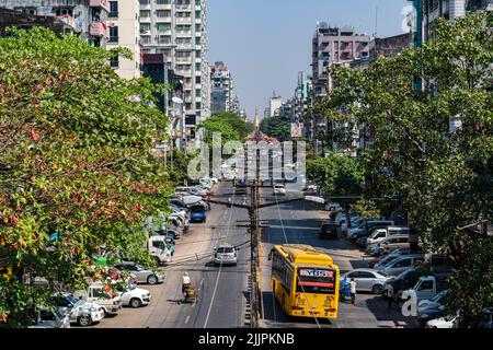 The Views of Yangon city center, in Myanmar at summer Stock Photo