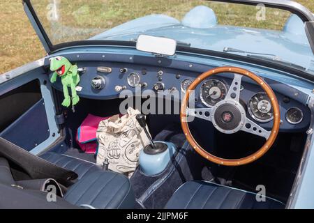 A Classic Frog Eyed Sprite Interior In Appledore Kent UK Stock Photo