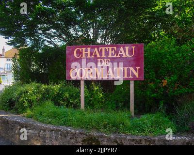 A red sign for the Chateau de Cormatin in France Stock Photo
