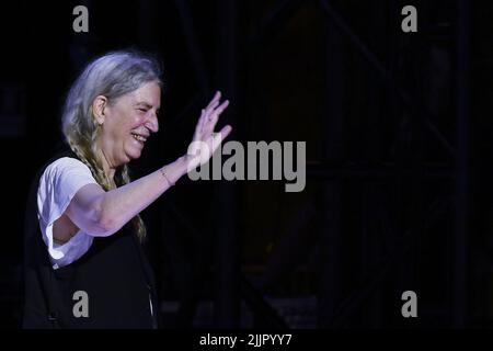 Roma, Italy. 27th July, 2022. Patti Smith during the Concert Patti Smith Quartet, 27th July 2022, Roma Summer Fest 2022, Auditorium Parco della Musica, Rome, Italy Credit: Independent Photo Agency/Alamy Live News Stock Photo