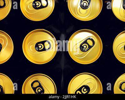 A closeup shot of the golden top of a beer metallic cans from above Stock Photo