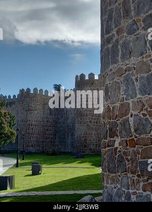 A vertical shot of the historic Muralla de Avila in Avila, Spain Stock Photo