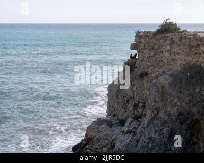 A rocky cliff on the shore of Tabarca Island in Alicante, Spain Stock Photo