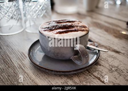 A close-up shot of a hot chocolate drink in a mug Stock Photo