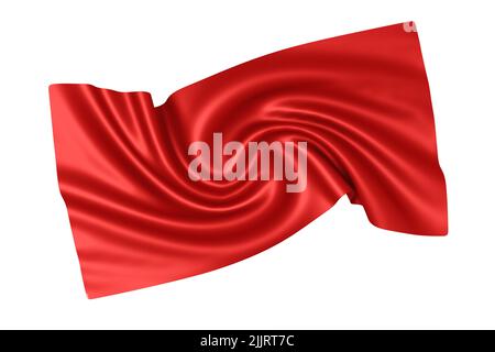 Crumpled Shiny Smooth Twisted Spiral Swirl Red Silk Fabric on a white background. 3d Rendering Stock Photo