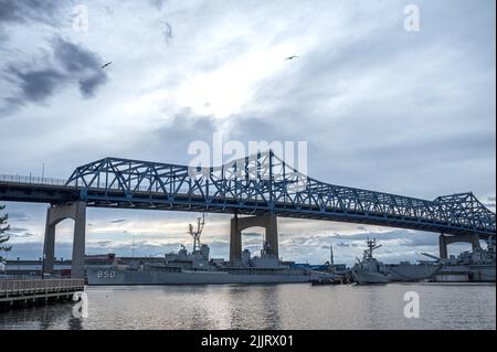 A beautiful view of the Battleship Cove Museum in Fall River, Massachusetts, United States Stock Photo