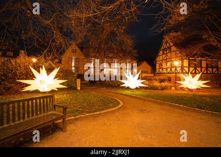 Christmas Lights Stars decorate the city of Wernigerode Stock Photo