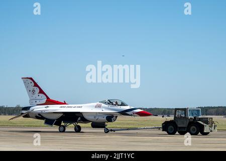 A closeup of the United States Air Force Thunderbirds about to perform an air show in Shaw Air Force Base, Sumter, South Carolina Stock Photo