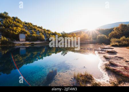 A beautiful view of the Cetina River Spring on a sunny day in Croatia Stock Photo
