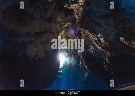 A beautiful view of the Blue Cave in Bisevo, Croatia Stock Photo