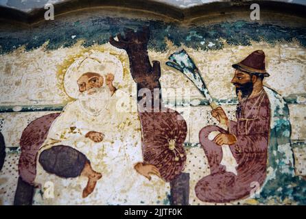Amritsar India Sikh Fresco in Tea Warehouse showing Guru Nanak and the Hindu Bala Stock Photo