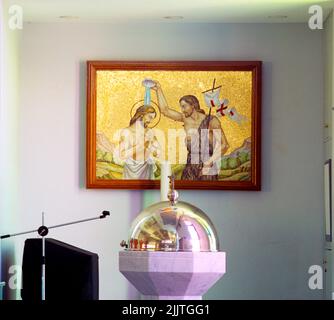 Dubai UAE St Marys Catholic Church Painting of John the Baptist Baptising Christ Stock Photo