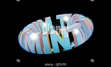 Beautiful Abstract colourful background words MINT  in a glass on a black background. 3d rendering illustration Background pattern for design. Stock Photo