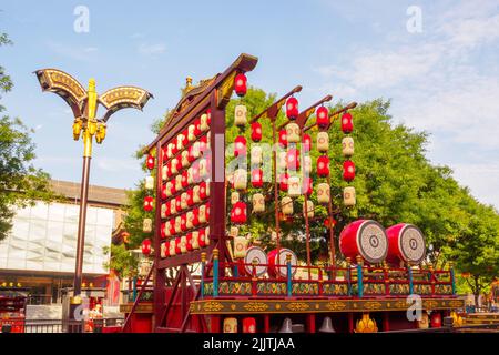 Xi'An, China - June 5, 2022: Beautiful traditional decoration in the city center. The area is a tourist attraction. Stock Photo