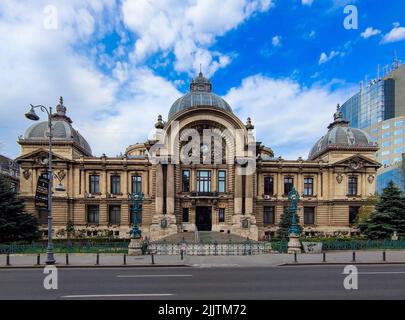 A beautiful shot of The CEC Palace captured on a sunny day in Bucharest, Romania Stock Photo