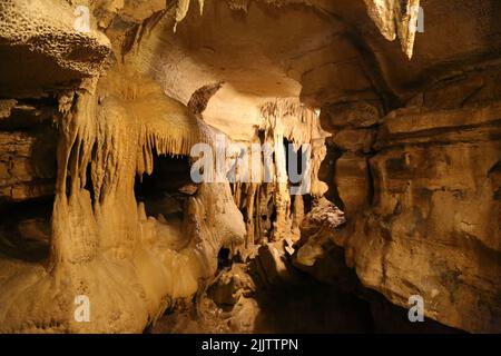 A view inside a cave with abstract formations Stock Photo