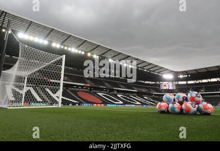 Milton Keynes, England, 27th July 2022. The official Women’s Euro 2022 match balls during the UEFA Women's European Championship 2022 match at stadium:mk, Milton Keynes. Picture credit should read: Paul Terry / Sportimage Stock Photo