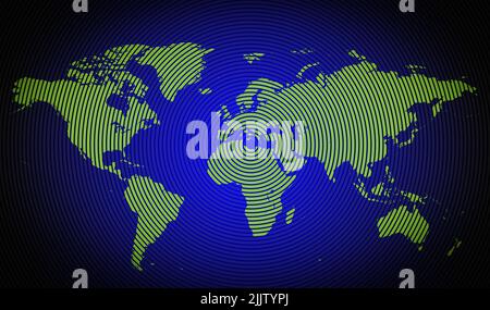 a very detailed map of the world in a modern and clean circle design Stock Photo