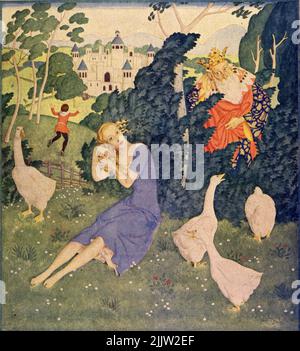 'The Goose Girl' published April 24,1932 in the American Weekly Sunday magazine painted by Edmund Dulac. Stock Photo