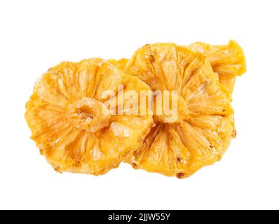 Dried candied pineapple rings isolated on white background. Clipping path. Stock Photo