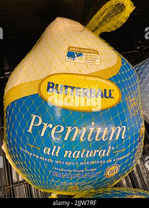 Display of Butterball brand frozen Thanksgiving turkeys in a