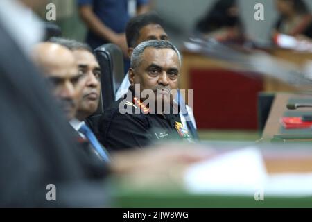 New Delhi, India, 28th July 2022, General Manoj Pande, Chief of the Army Staff during 2nd conference on ‘Military Ammunition: Make in India Opportunities and Challenges’ at FICCI in New Delhi, India on Thursday, 28th July 2022. Photo by Anshuman Akash Photo by Akash Anshuman/ABACAPRESS.COM Stock Photo