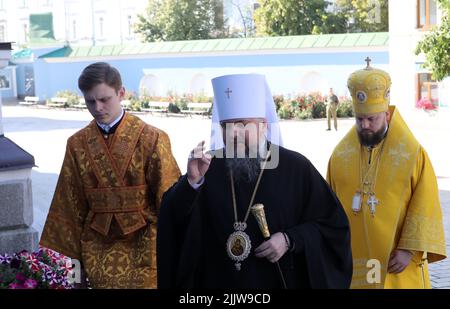 KYIV, UKRAINE - JULY 28, 2022 - Primate of the Orthodox Church of Ukraine, Metropolitan of Kyiv and Ukraine Epifanii arrives at a divine liturgy to ma Stock Photo