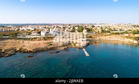 Aerial bird's eye view of Kapparis (fireman's) beach in Protaras ...