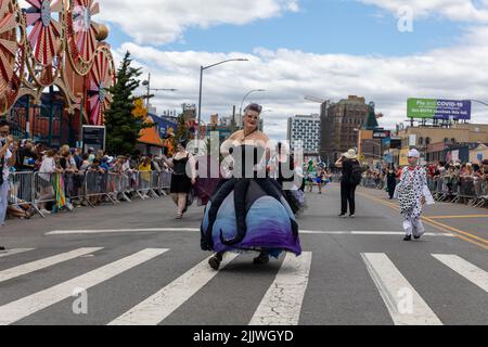 The people having fun on the street during the 40th Annual Mermaid Parade on Coney Island Stock Photo