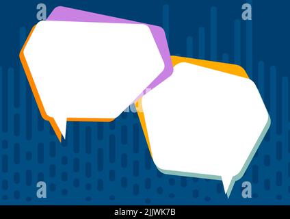 Blank Geometric Shaped Thought Bubbles Over Colorful Background Design. Chat Box Representing Messaging And Connecting People Through Internet And Stock Photo