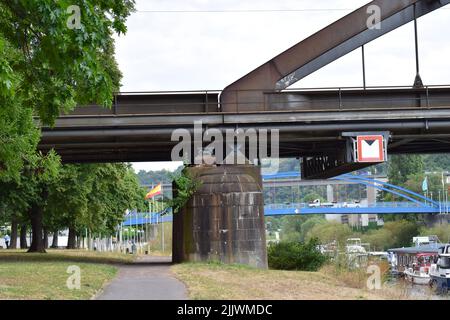 old railroad bridge built from stone and iron Stock Photo