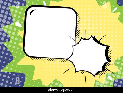 Cartoon Shaped Chat S And Colorful Doodles With Copy Space. Design Of Blank Communication Bubbles Representing Social Networking Media And Online Stock Photo