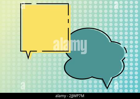 Cloud And Square Shaped Blank Speech Bubbles On Colorful Background Design. Empty Chat Boxes With Copy Space Showing Discussing Of Ideas And Stock Photo