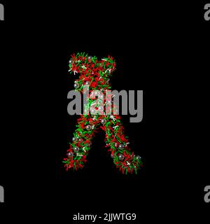 Scattered green and red Christmas like character isolated over a black background Stock Photo