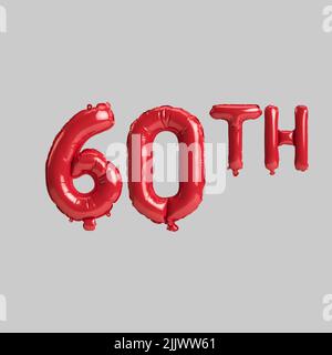 3d illustration of 60th red balloons isolated on white background Stock Photo