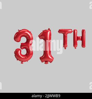3d illustration of 31th red balloons isolated on white background Stock Photo
