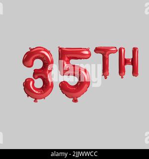 3d illustration of 35th red balloons isolated on white background Stock Photo