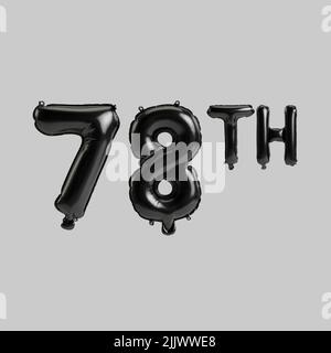 3d illustration of 78th black balloons isolated on white background Stock Photo