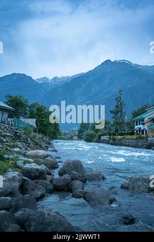 View of Lidder river valley in Pahalgam, Jammu and Kashmir, India. Stock Photo